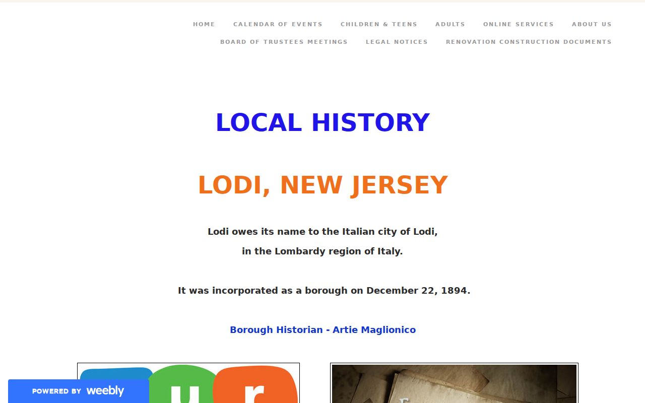 Lodi Memorial Library history page with the local 1933 directory lead