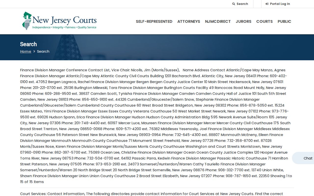 New Jersey Courts gateway for public case-search categories
