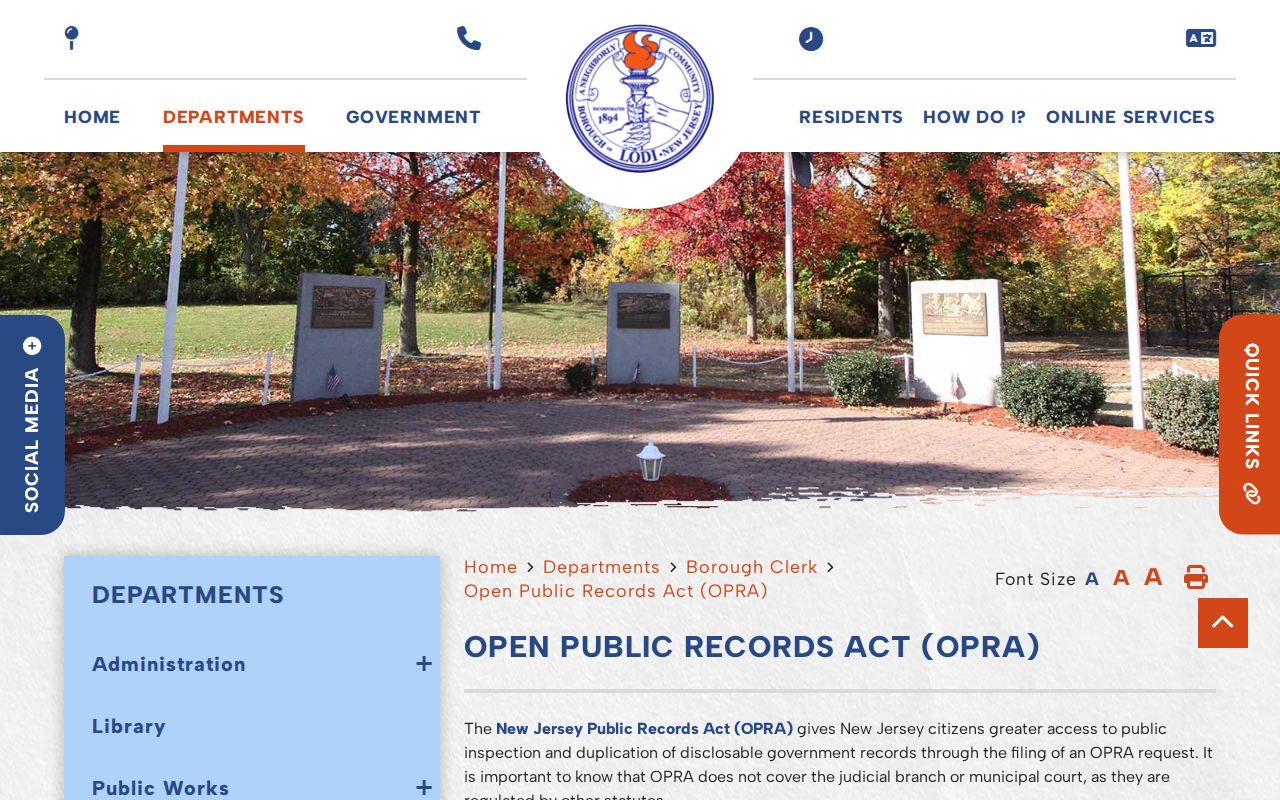 Lodi Open Public Records Act instruction page