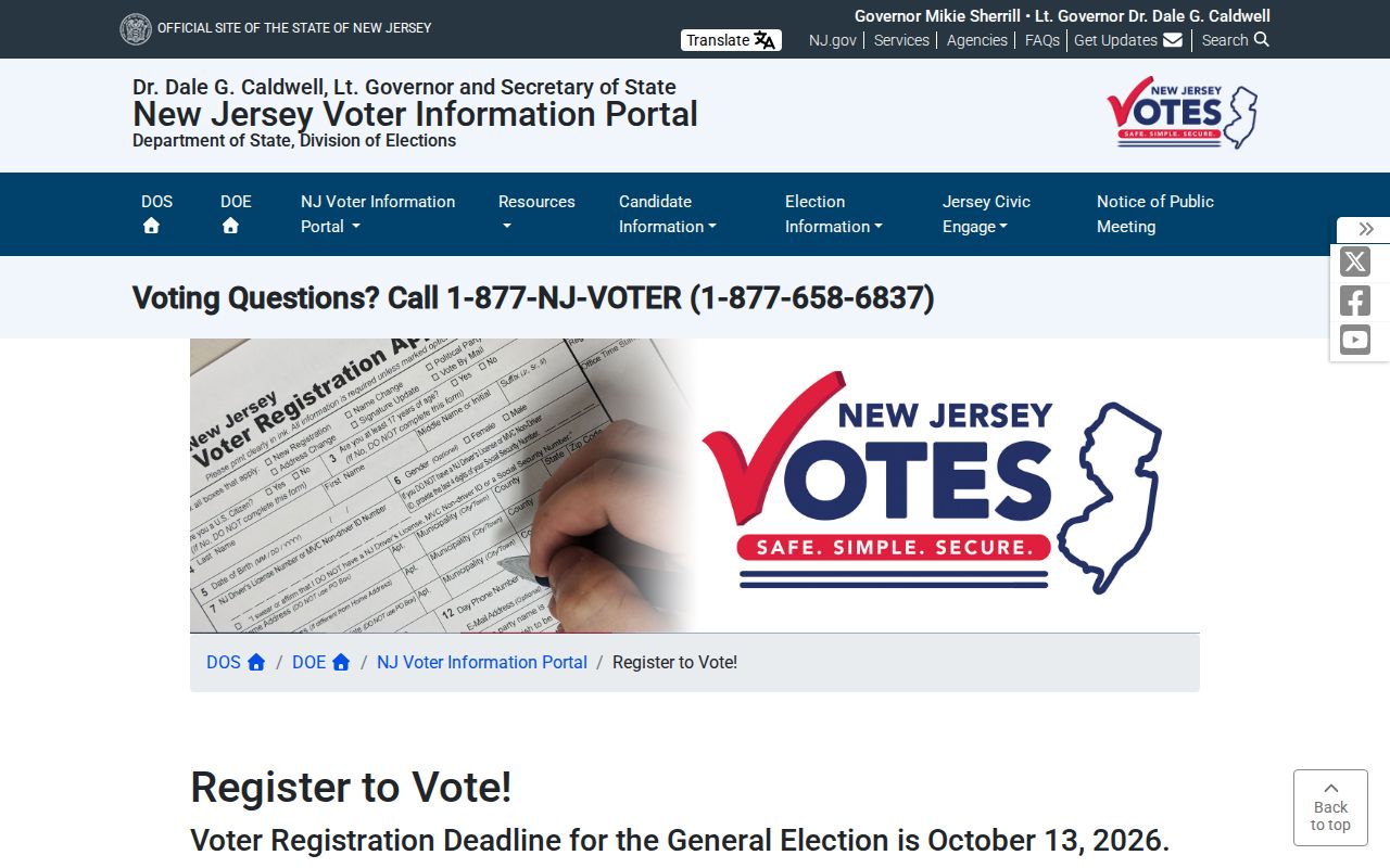 New Jersey voter registration information page