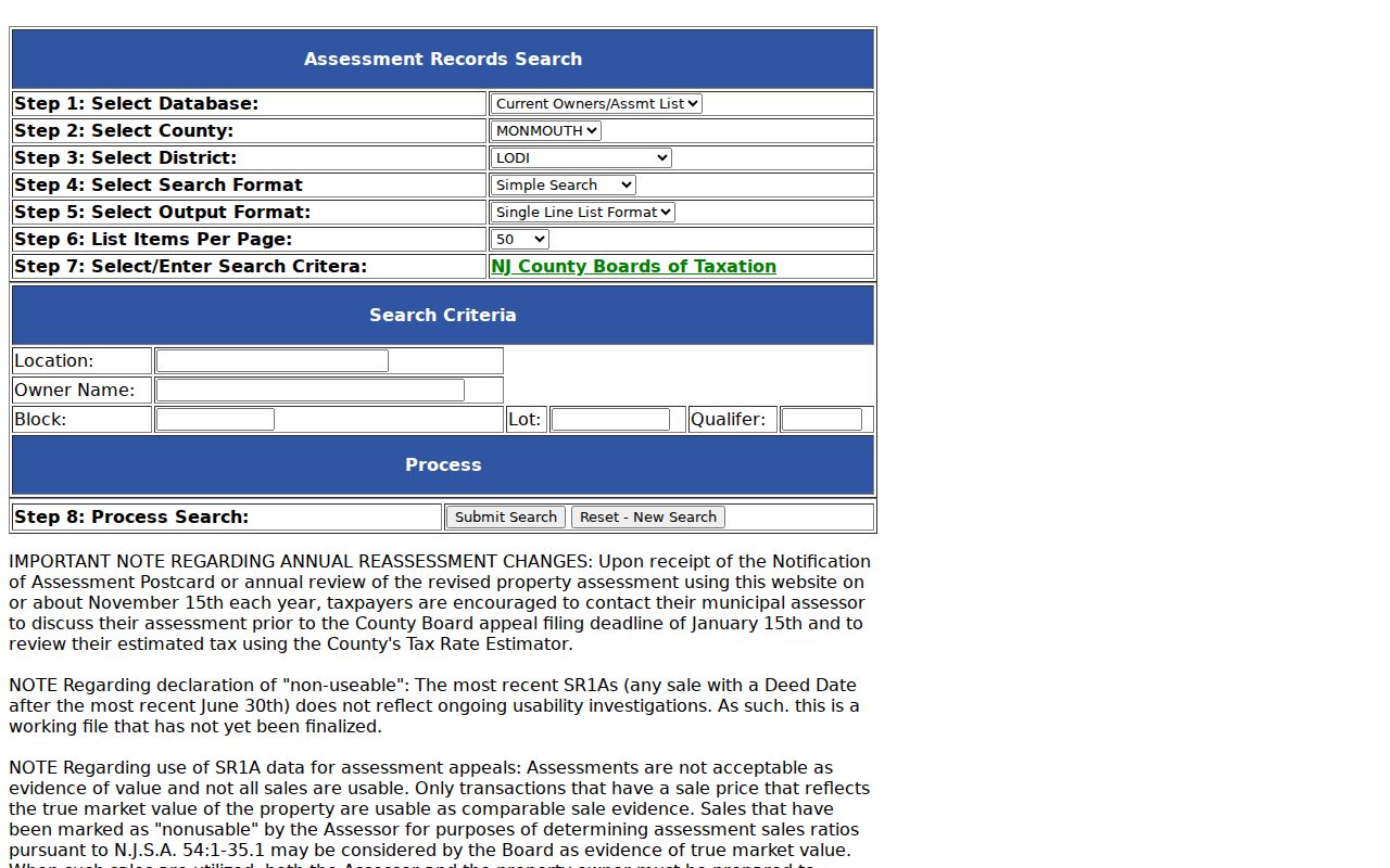 Lodi street directory assessment portal